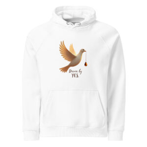 unisex-eco-raglan-hoodie-white-front-6970a6138c0c6.jpg Hoodie Driven by YES – La liberté guidée par l’intention - Sweat à capuche écologique Raglan unisexe